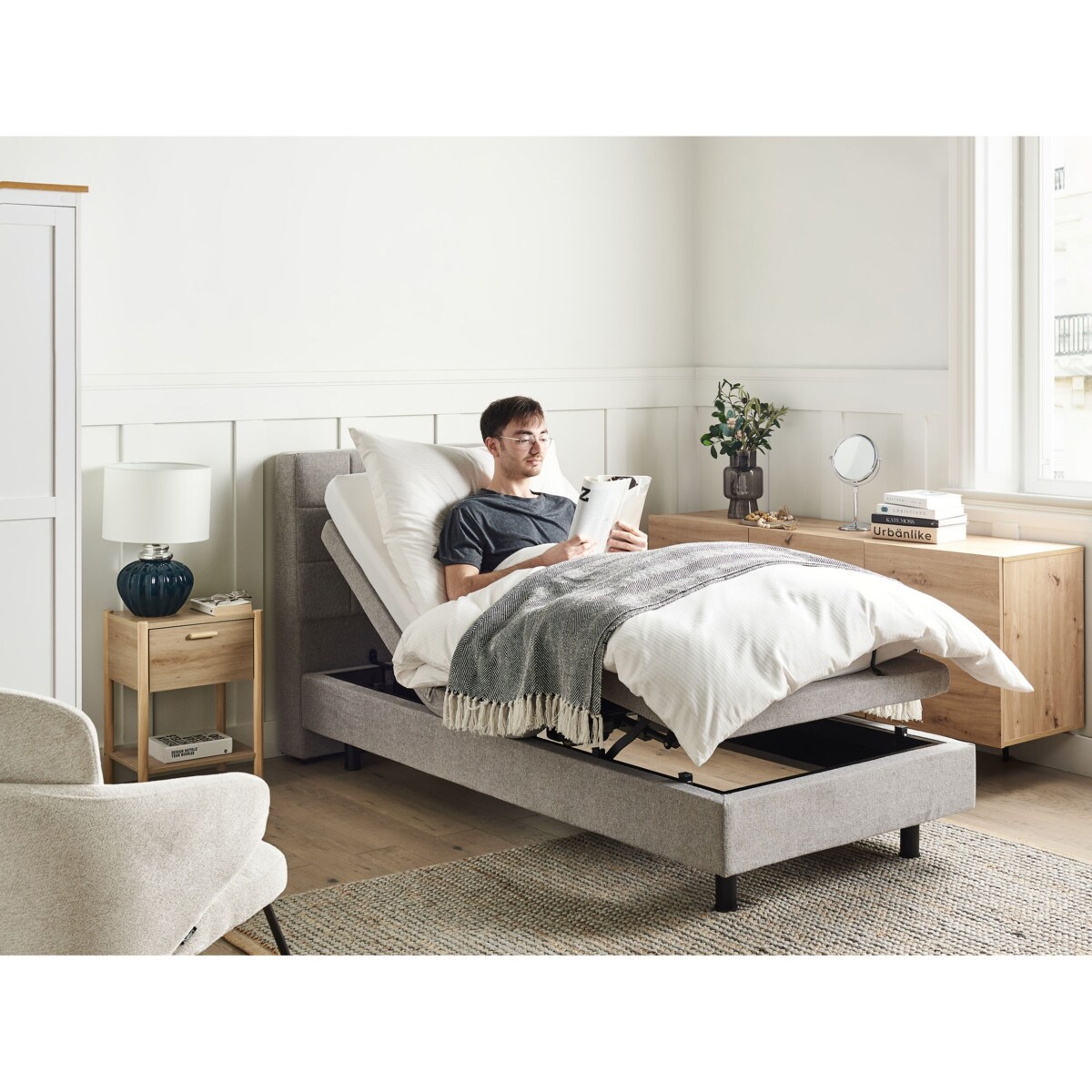 Łóżko regulowane DUKE 90 x 200 cm Jasnoszary