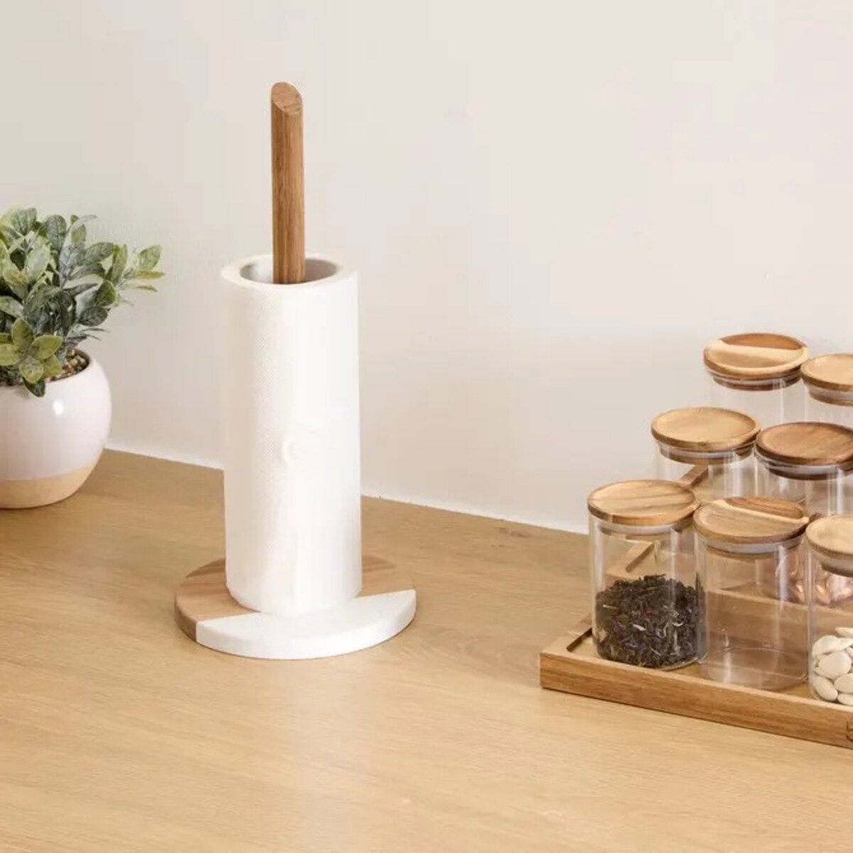 Stojak na ręczniki papierowe, drewno akacji + marmur, Harmony