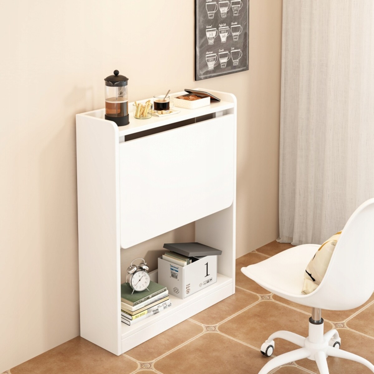 Biurko ścienne składane na laptopa białe szafka półka regał nowoczesne stół
