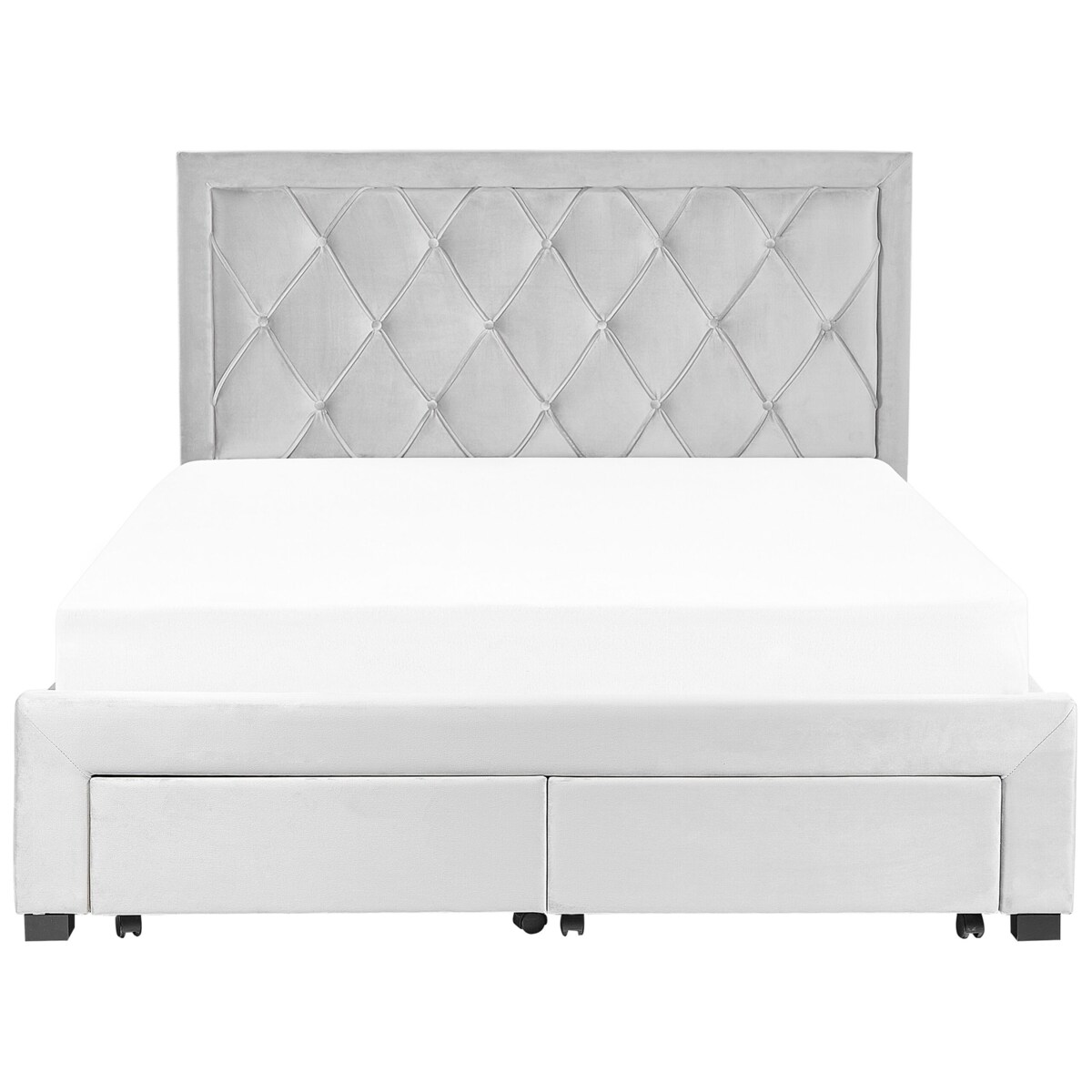 Łóżko z szufladami welurowe 160 x 200 cm jasnoszare LIEVIN