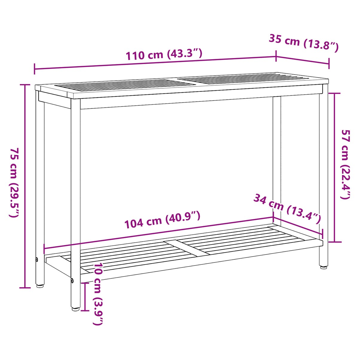 vidaXL Stół ogrodowy Naturalny i Szary 35x110x75 cm z litego drewna i stali