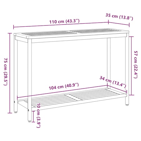vidaXL Stół ogrodowy Naturalny i Szary 35x110x75 cm z litego drewna i stali