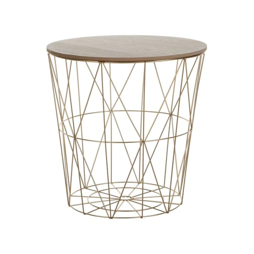 Stolik pomocniczy z miejscem do przechowywania jasne drewno ze złotym LANARK
