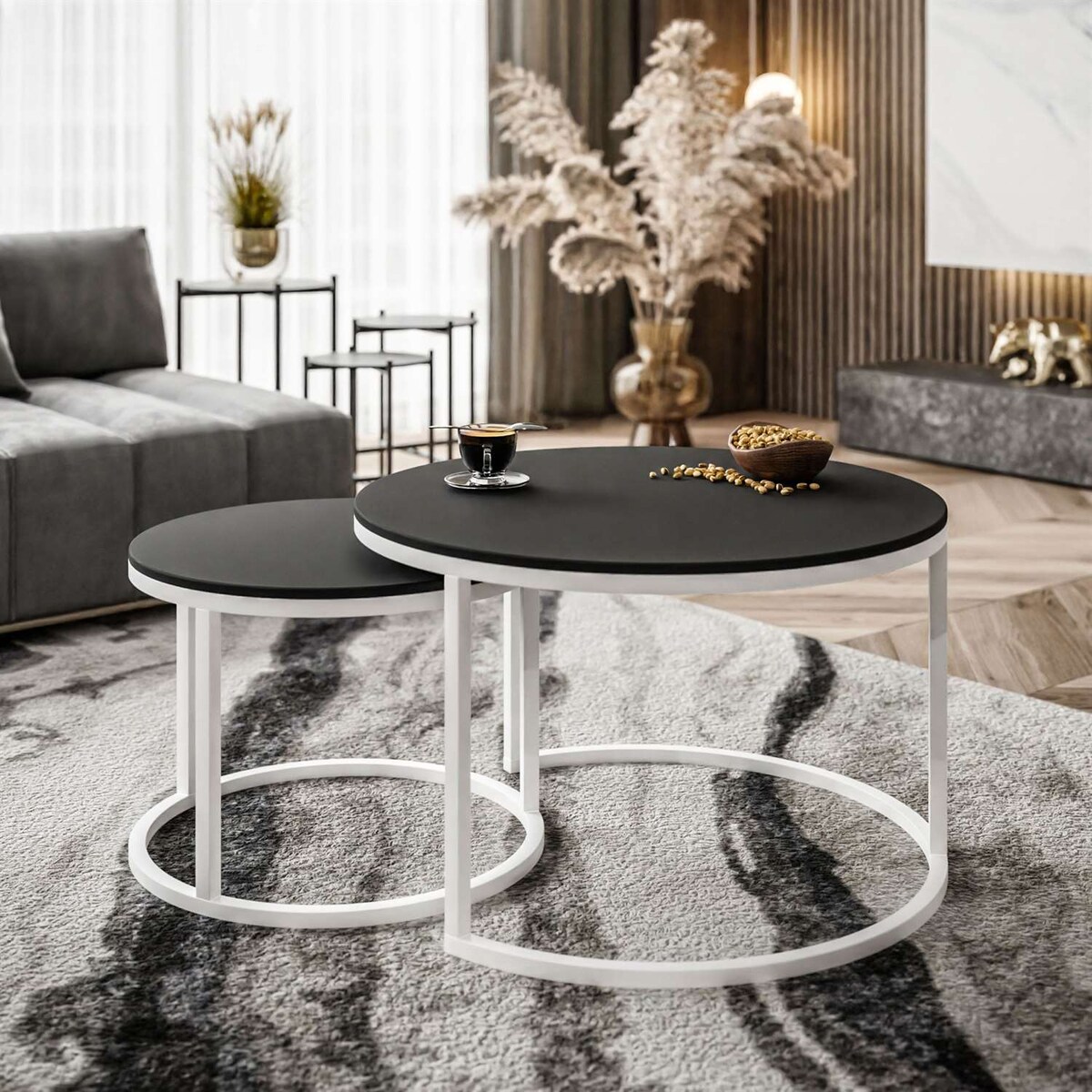Okrągły stolik kawowy CIRI 2w1 SLIM biały czarny mat