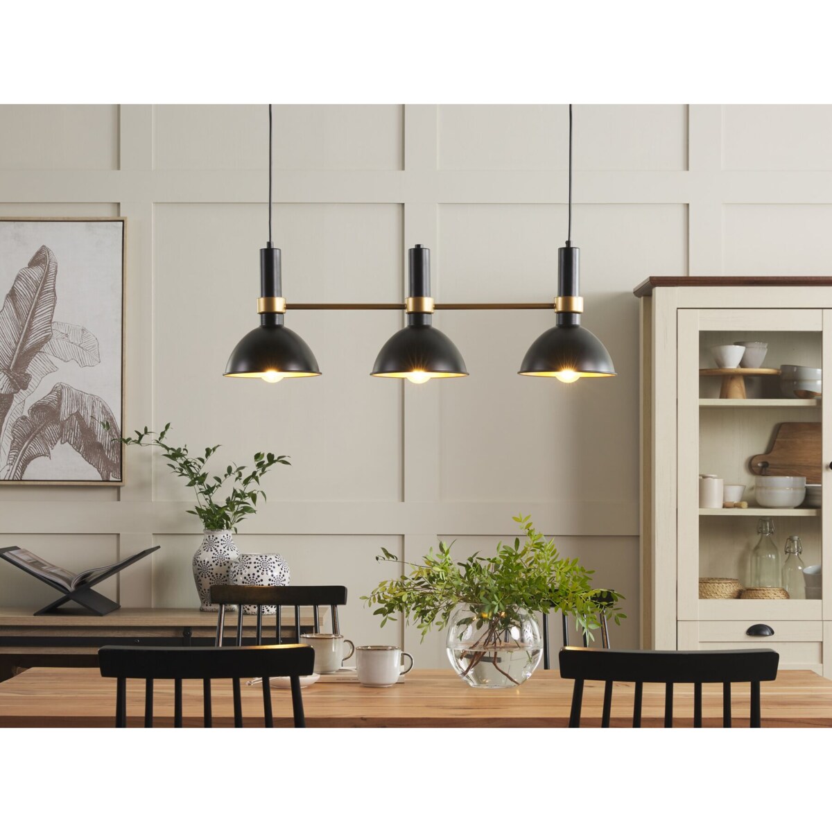 Lampa wisząca 3-punktowa metalowa czarno-złota BELES