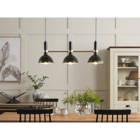Lampa wisząca 3-punktowa metalowa czarno-złota BELES