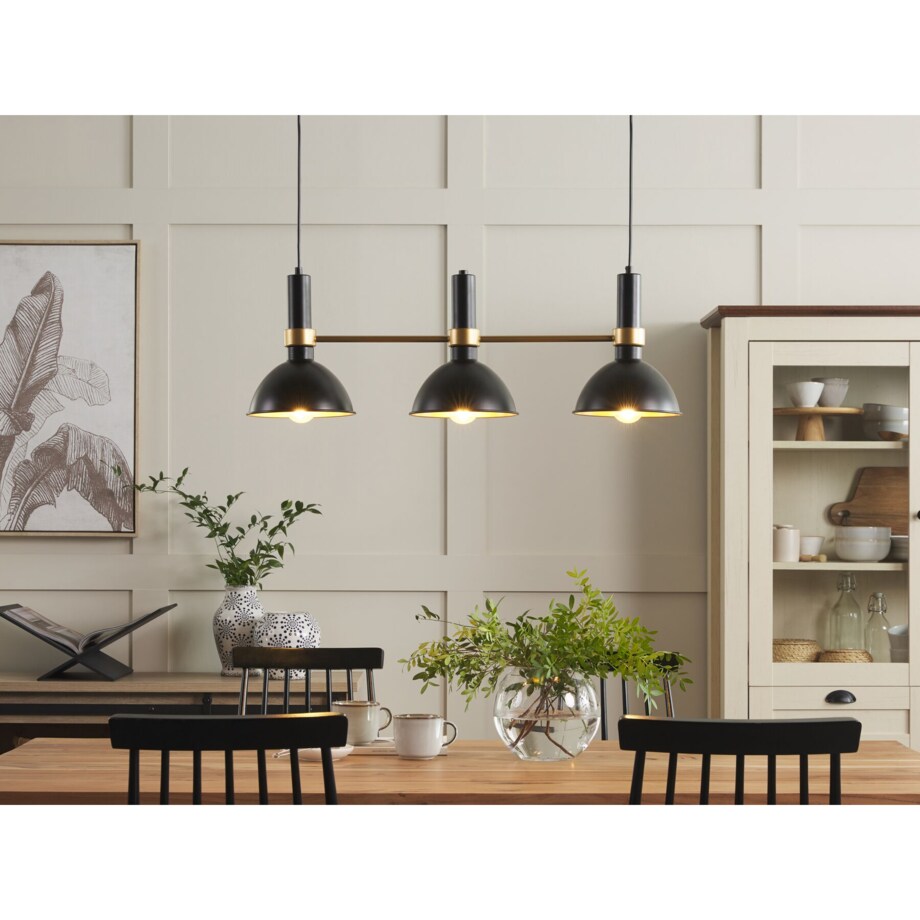 Lampa wisząca 3-punktowa metalowa czarno-złota BELES
