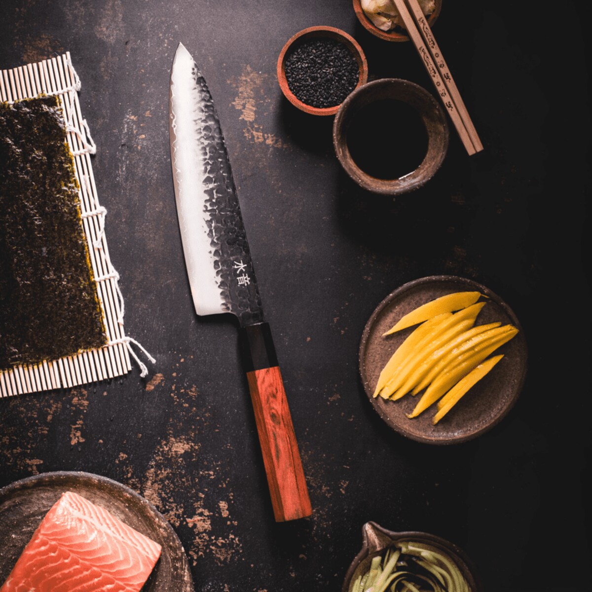 Japoński nóż szefa kuchni Mizuoto w pudełku prezentowym Stal wysokowęglowa AUS-10 Profesjonalny nóż