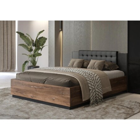 Łóżko SIGMA 140x200 dąb flagstaff miedziany/czarny mat z pojemnikiem