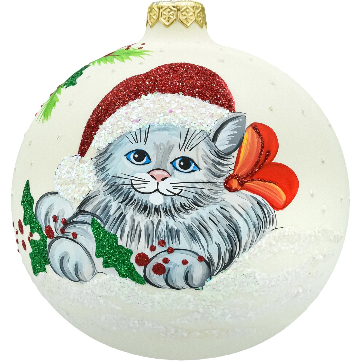 Bombka okrągła: Kotek w czapce Mikołaja