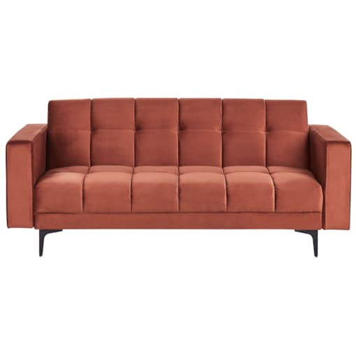 Sofa rozkładana welurowa czerwona ALNES