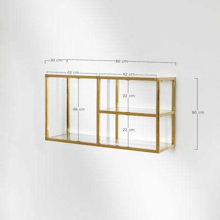 Półka wisząca, szklane półki, matowe złoto 90 cm Daiana