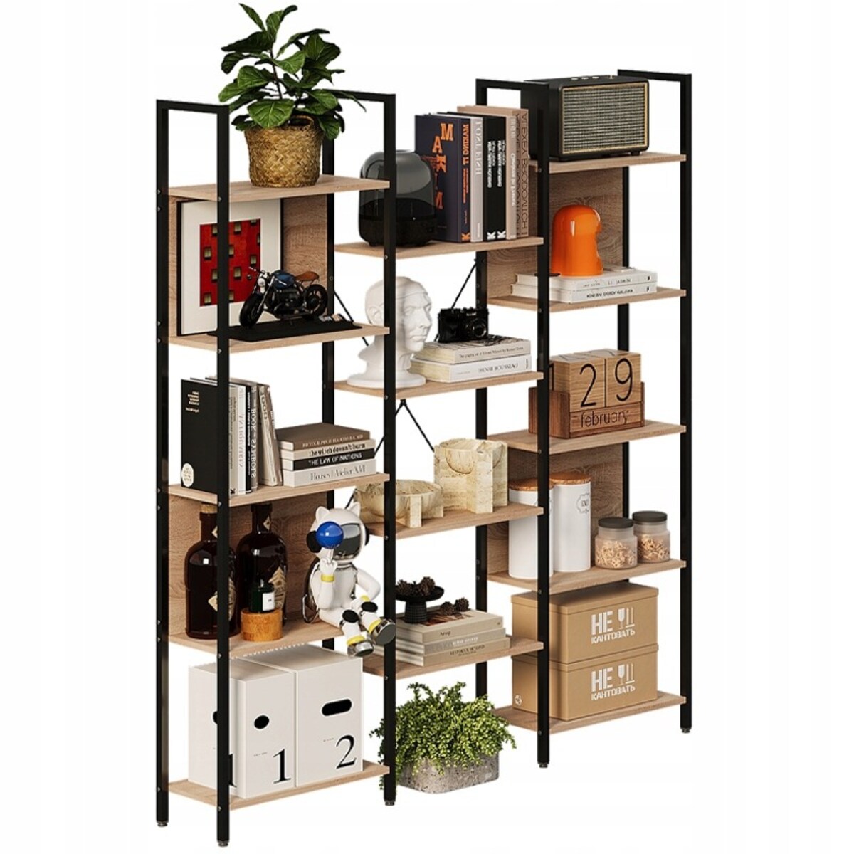 Regał Industrialny Stojący Jasny Brąz Loft Na Książki Pojemny 166 Cm