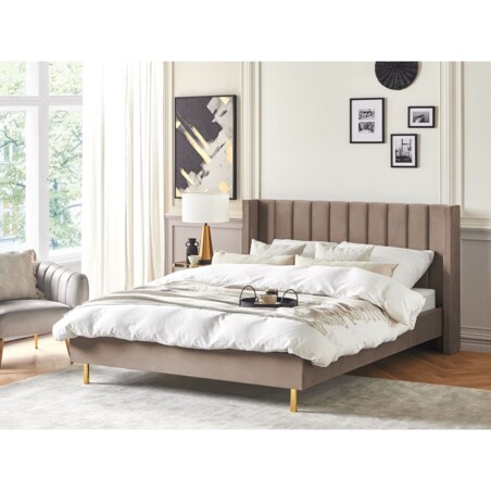Łóżko welurowe 180 x 200 cm beżowoszare VILLETTE