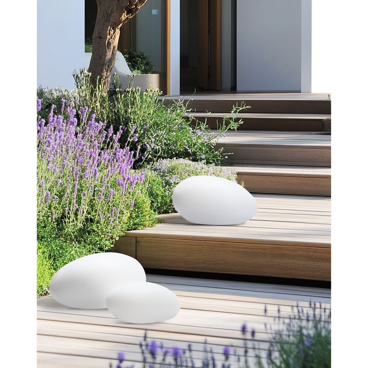 Zestaw 3 lampek dekoracyjnych zewnętrznych LED FARALLON 18 cm Z pilotem Biały