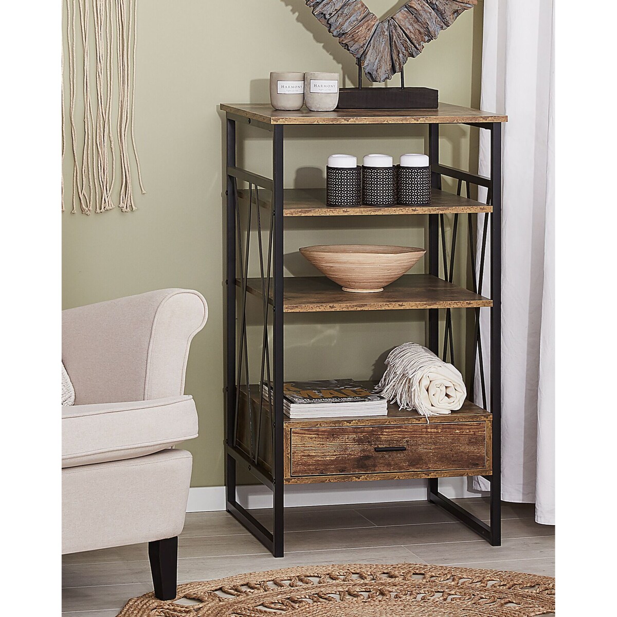 Regał 3 półki ciemne drewno KEENE