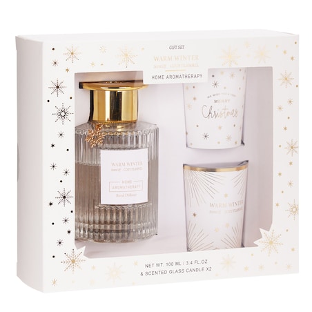 Dyfuzor Z Patyczkami Zapach Zestaw Zapachowy + Dwie Świece Dekoracje Świąteczny