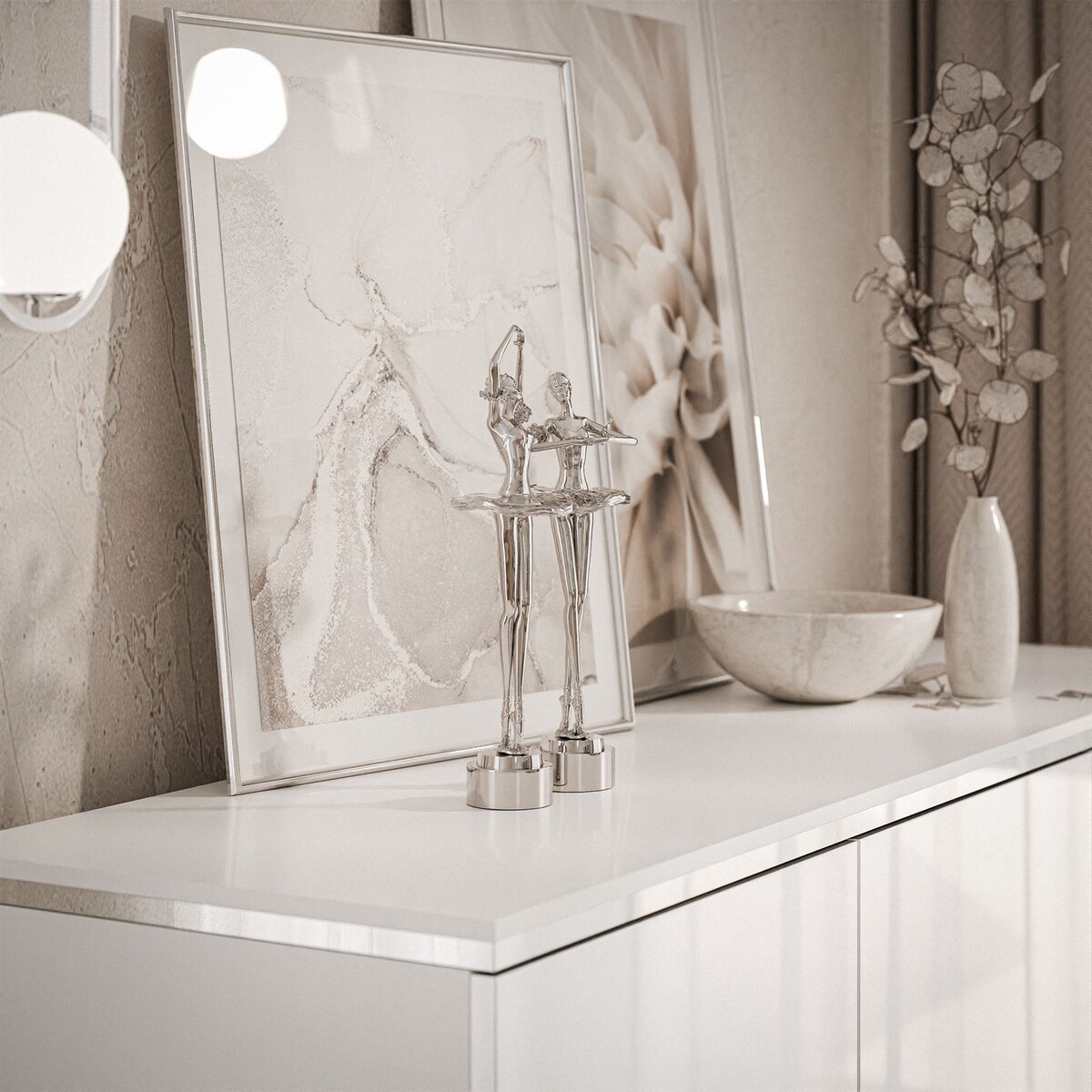 Komoda AURORA SILVER 3D biały połysk nogi skośne