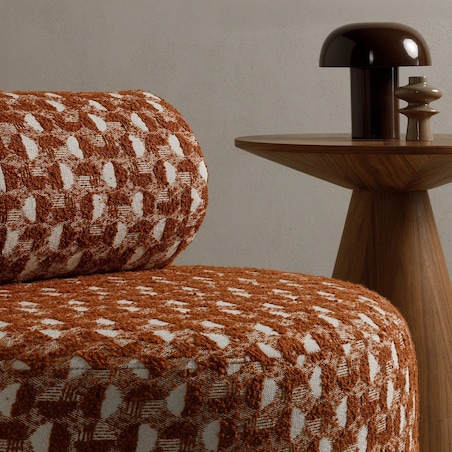 Fotel obrotowy 70x88x88 cm ORVIETTA bouclé z geometrycznym wzorem