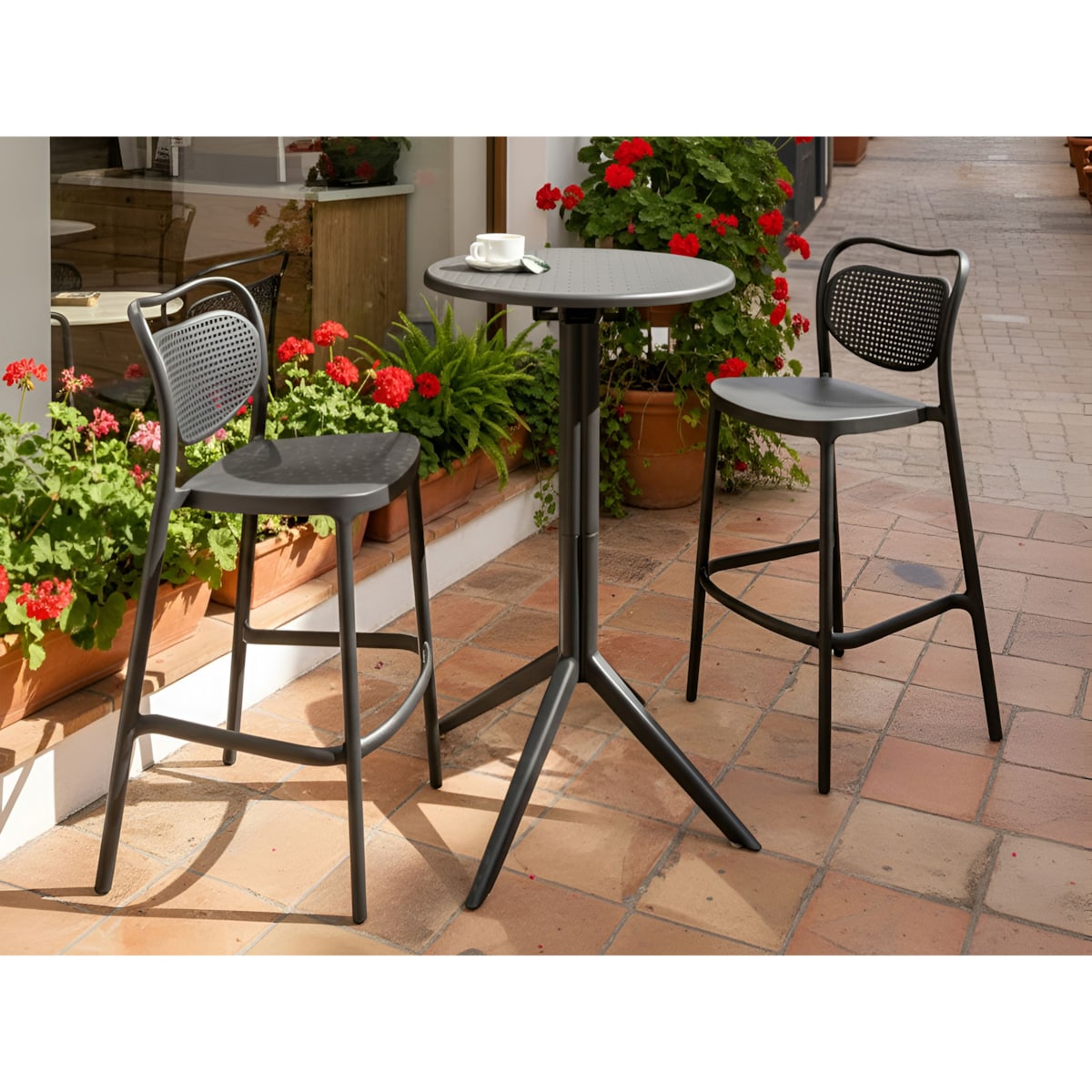 Stolik ogrodowy barowy LEGRENA 60 cm 60 cm Czarny