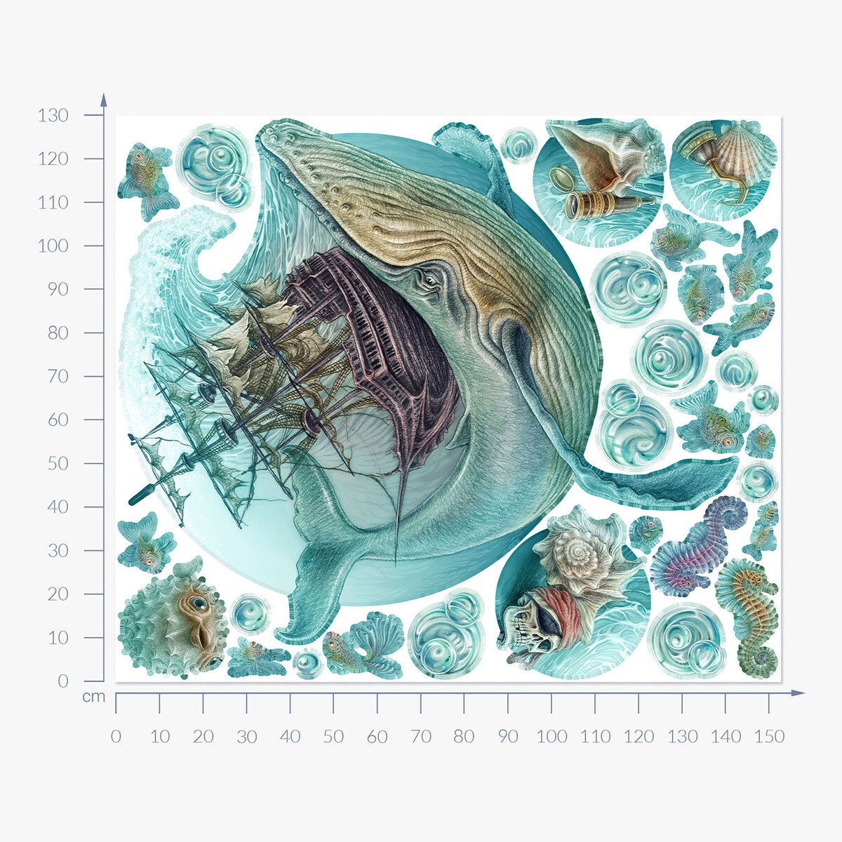 Zestaw naklejek na ścianę, Morski statek, 130cm