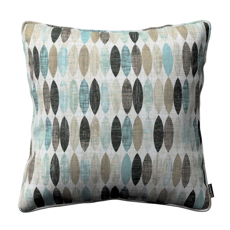 Poszewka Gabi na poduszkę 60x60 wzory w odcieniach błękitu, beżu i czarnego na jasnym tle