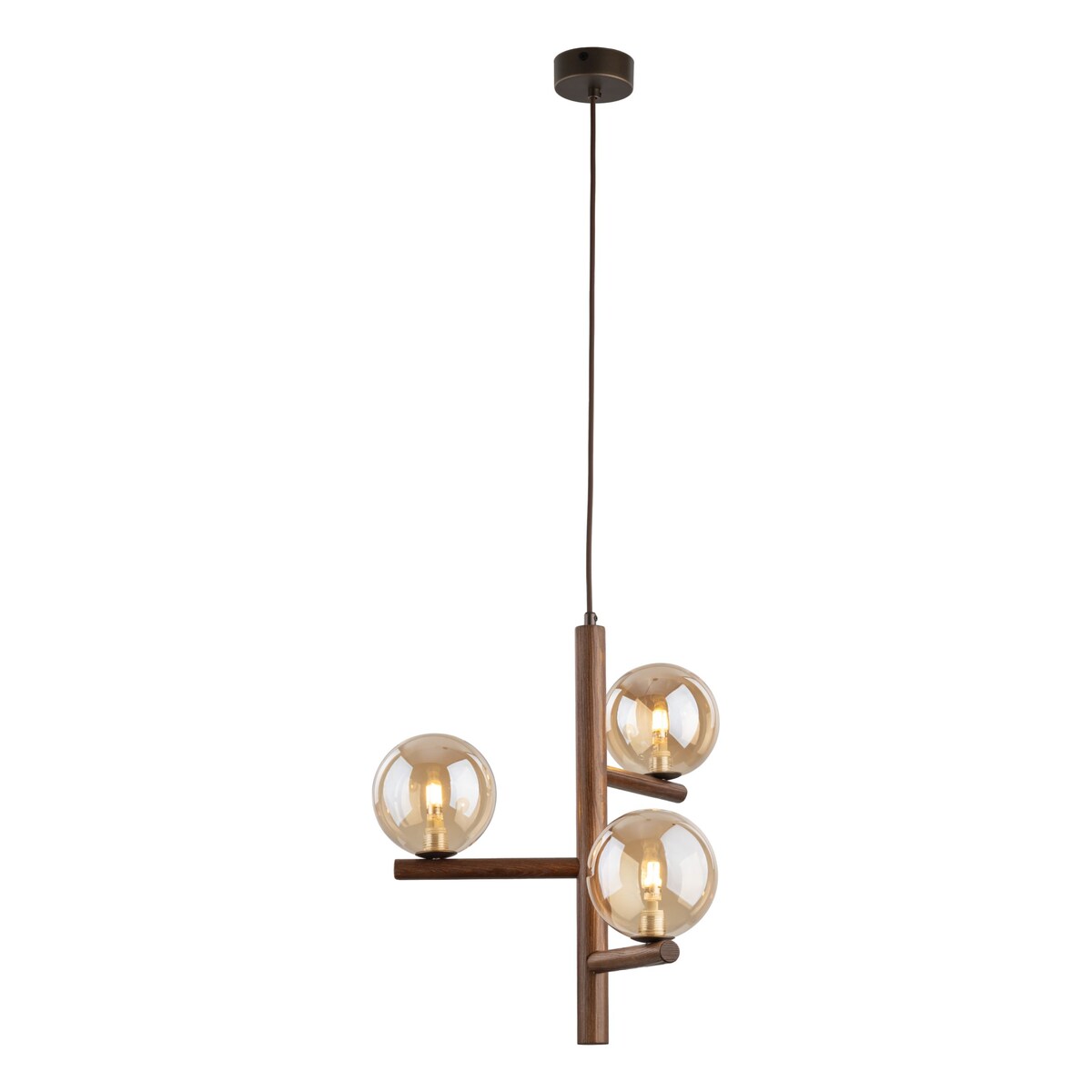 Żyrandol TK Lighting ESTERA WOOD 11095 drewniany 3xG9 regulowana wysokość bursztynowe szkło
