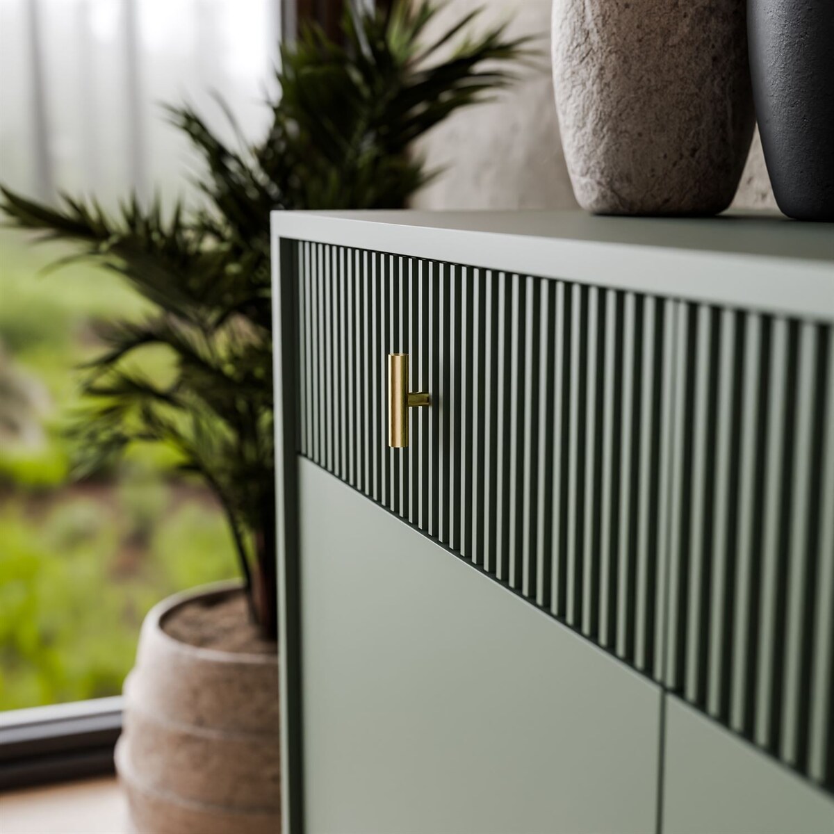 Komoda MIDNIGHT 2D2S z dwiema szufladami na stelażu, zielona