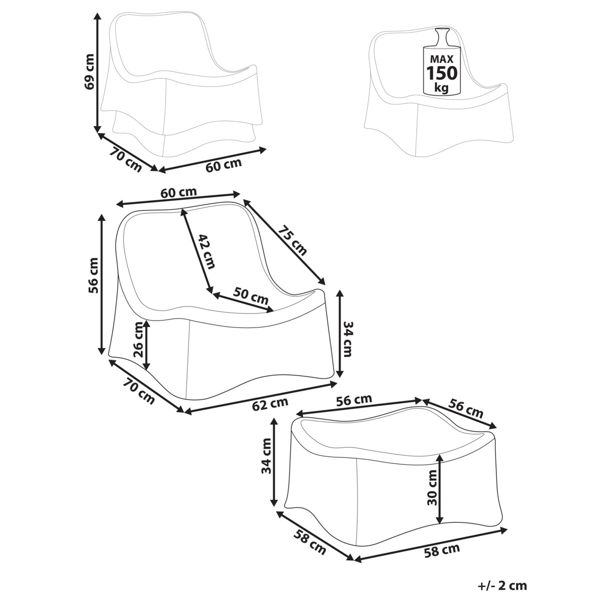 Fotel ogrodowy z otomaną AIGANI Rattan Naturalny