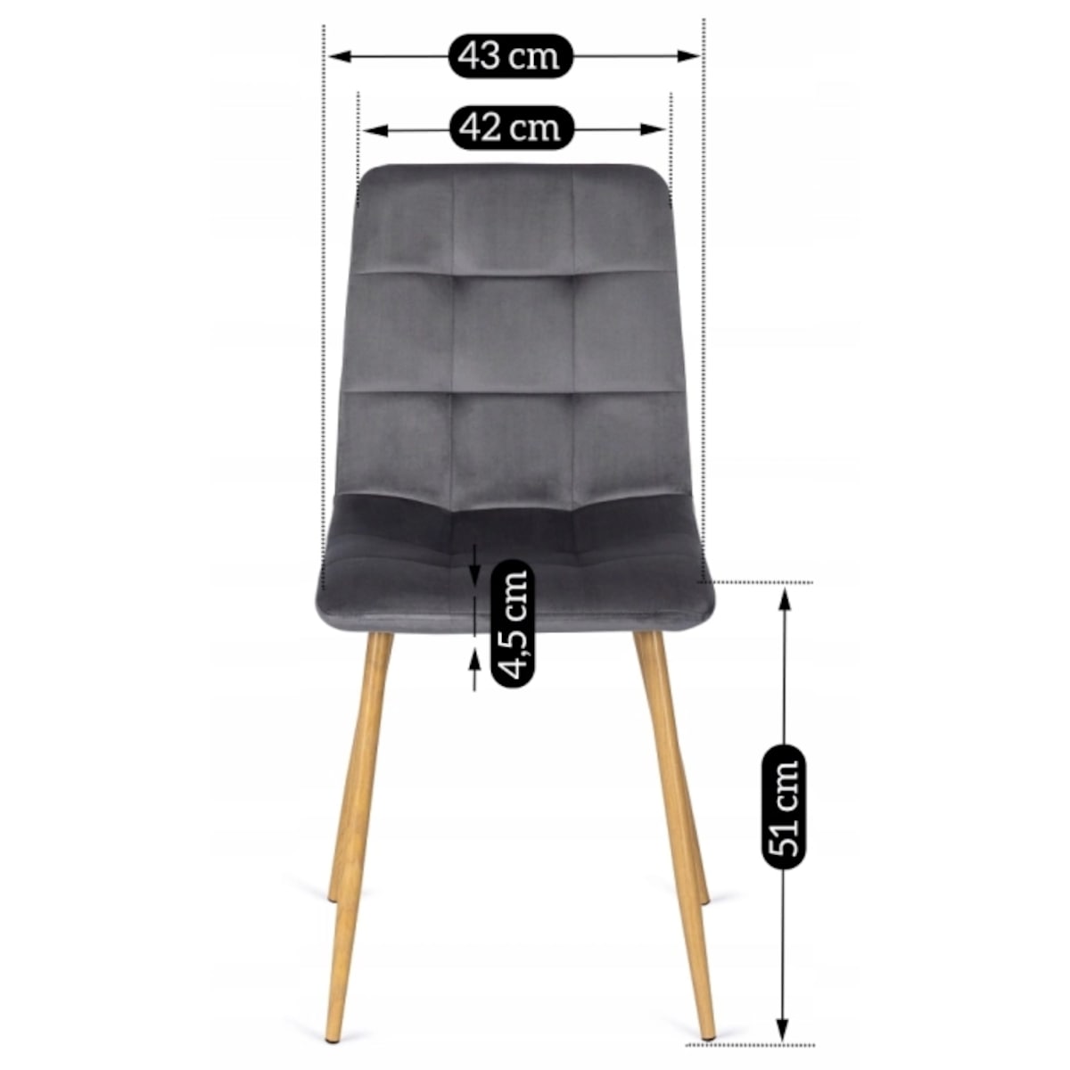 Krzesło Tapicerowane Welurowe Kuchenne Do Jadalni Salonu Szary FREDY