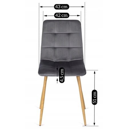 Krzesło Tapicerowane Welurowe Kuchenne Do Jadalni Salonu Szary FREDY
