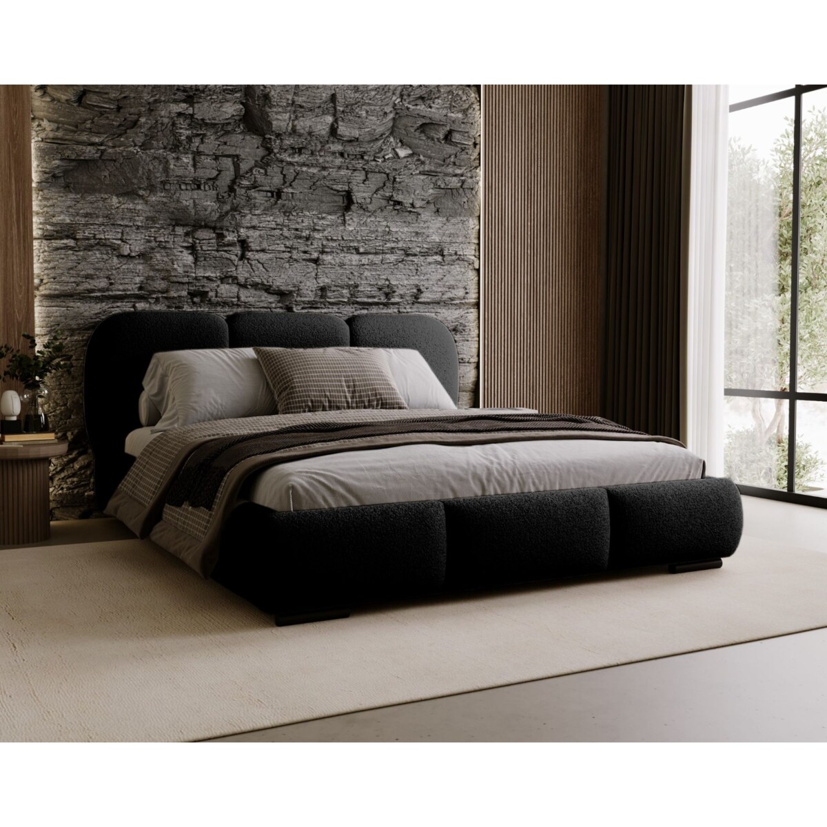 Łóżko tapicerowane 140x200 ROZA z pojemnikiem na pościel czarne