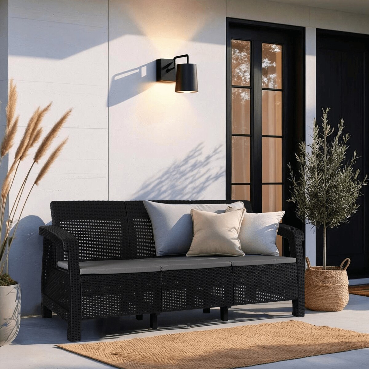 Sofa Kanapa Rattanowa Ława Ławka Ogrodowa Na Taras Ogród Czarna FLINT