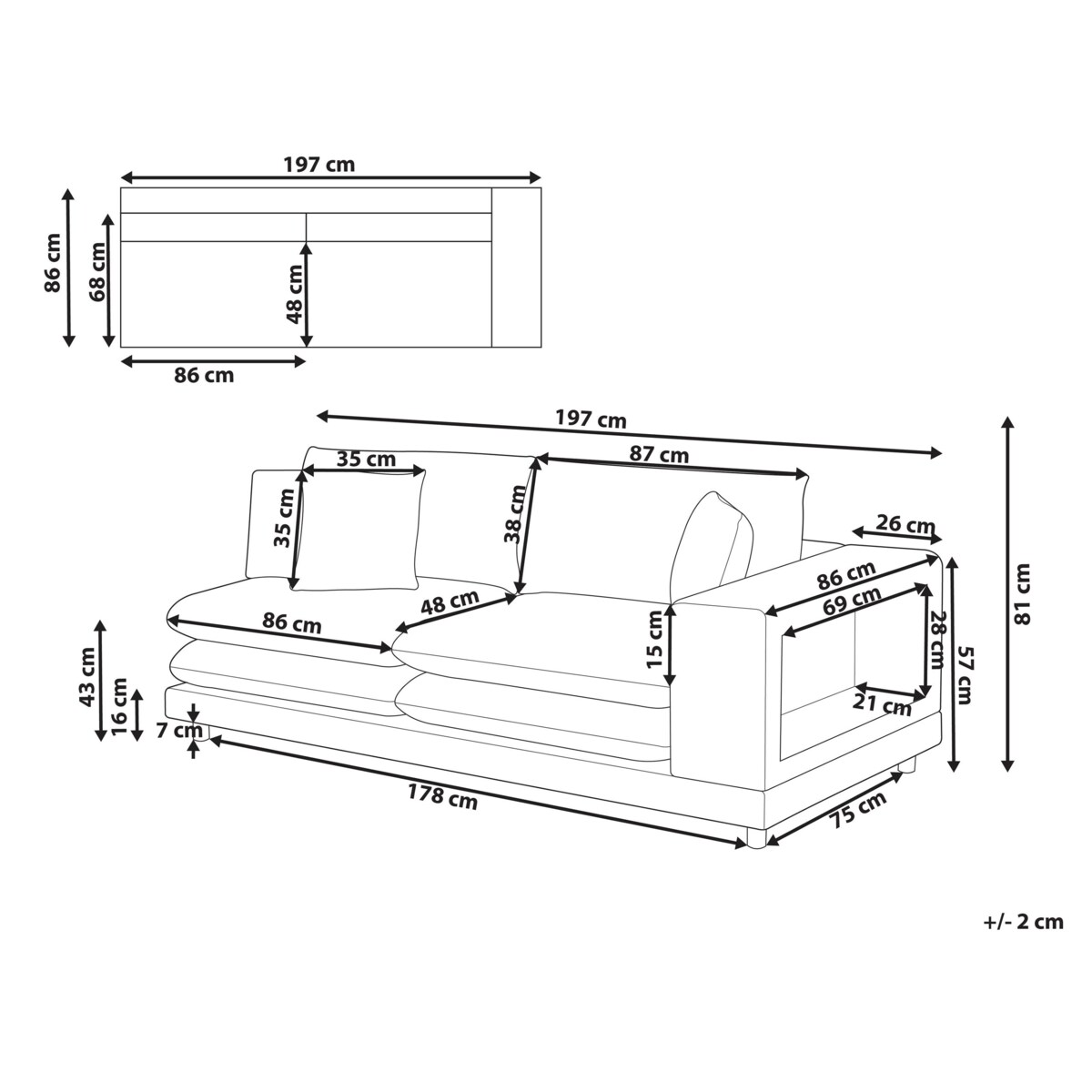 Sofa 2-osobowa szara HEDEN