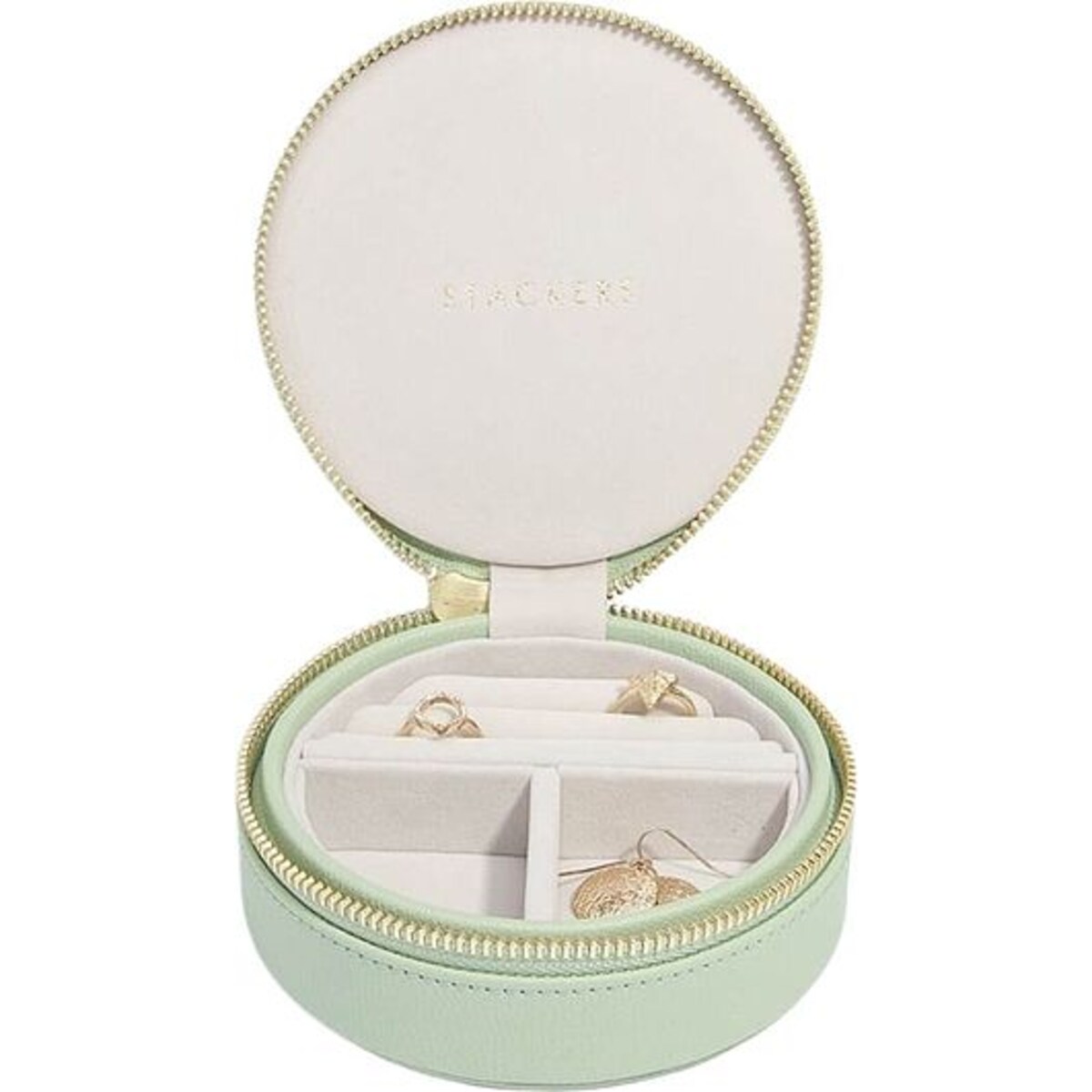 Pudełko podróżne na biżuterię Stackers Travel okrągłe zieleń szałwiowa