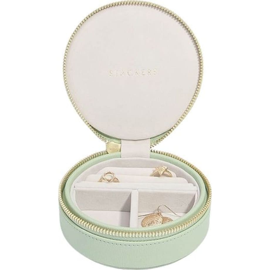 Pudełko podróżne na biżuterię Stackers Travel okrągłe zieleń szałwiowa
