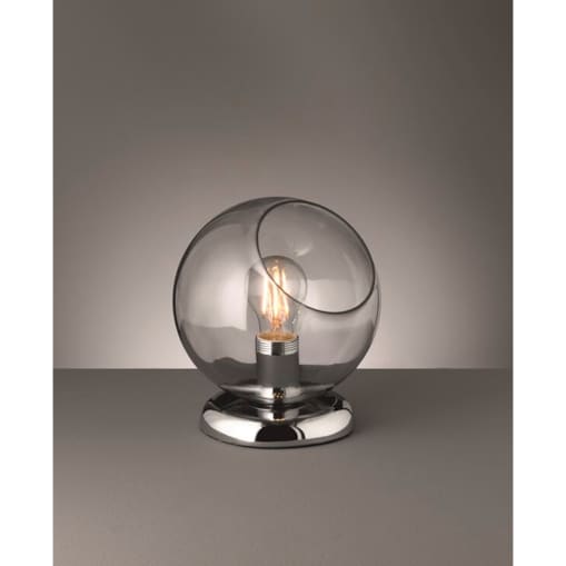 Stołowa LAMPA stojąca R50071054 nocna LAMPKA szklana kula ball chrom przydymiona