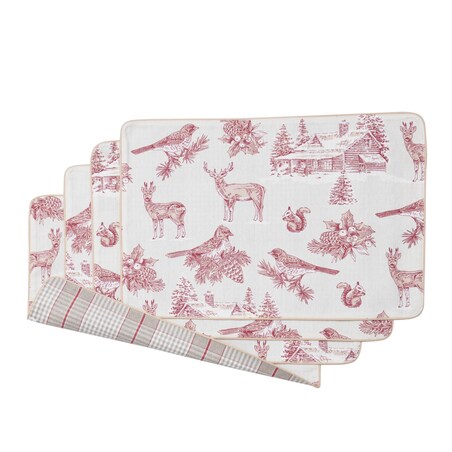 Dwustronne podkładki Toile de Jouy Red Forest & Glen Check – komplet 4 szt.