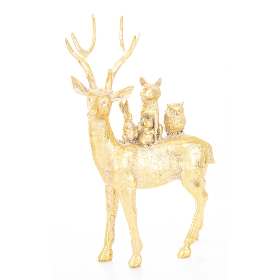 Dekoracja - złoty jeleń i zwierzaki 27x16x9 cm SANU stojący