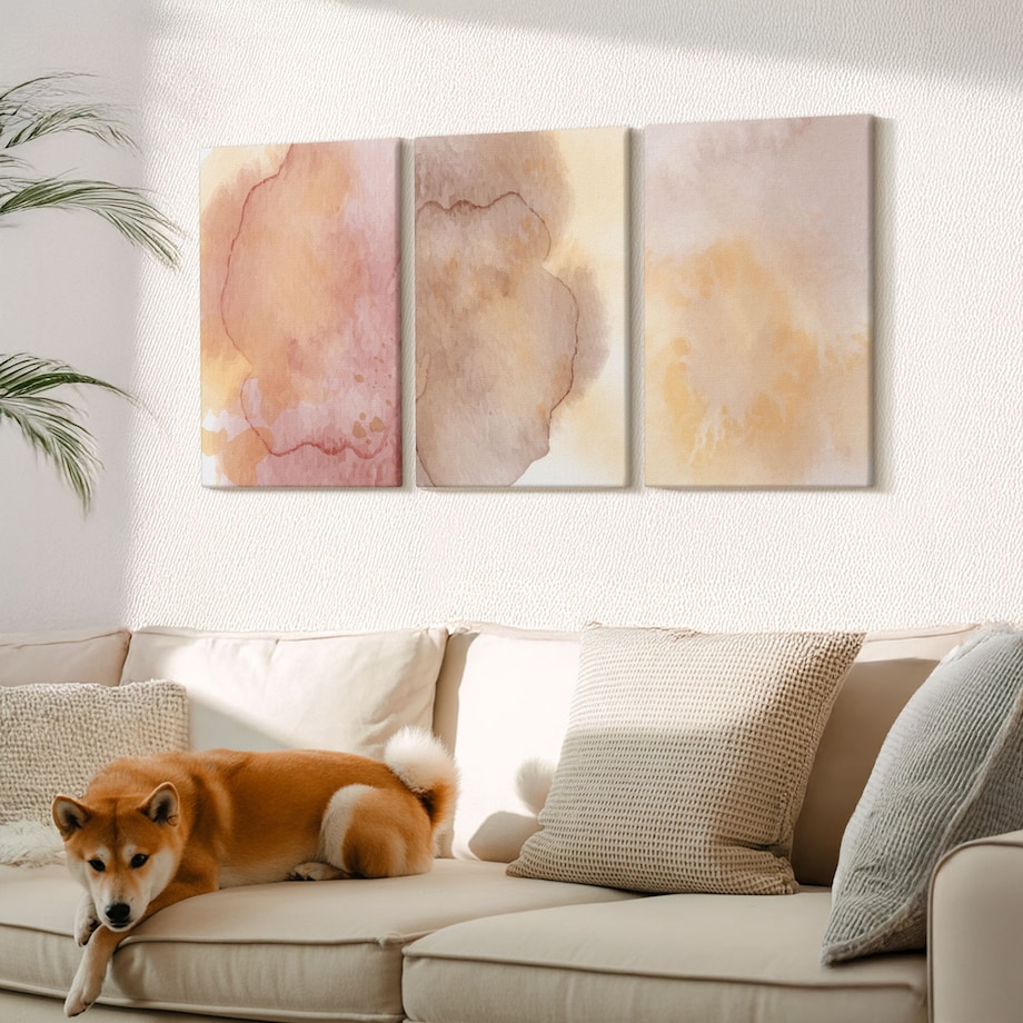Zestaw 3 dużych obrazów na płótnie - Ciepłe akwarele barwne tekstury - pomarańczowy