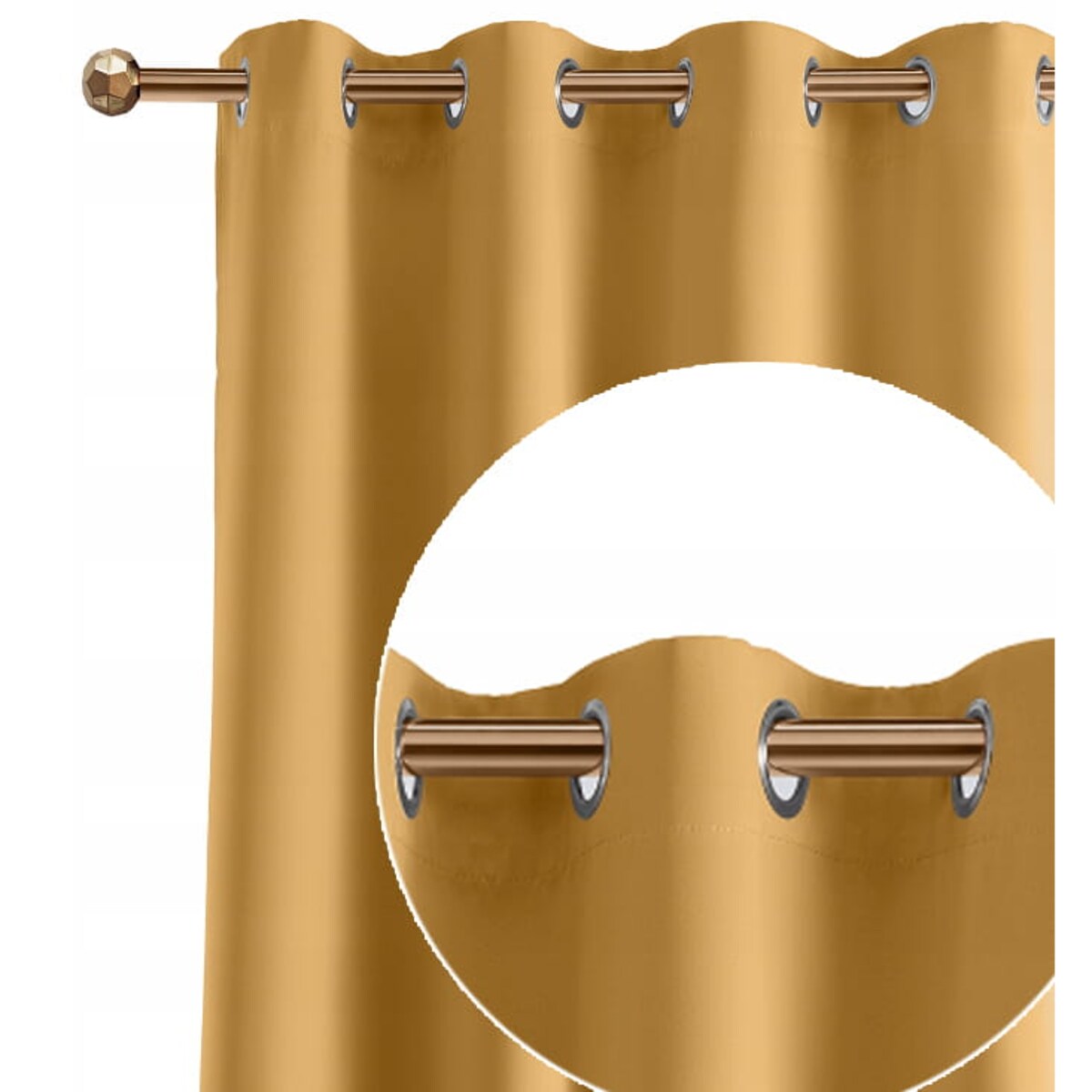 Zasłona musztardowa 140 x 250 Przelotki Kółka do Salonu Sypialni Dekoracyjna