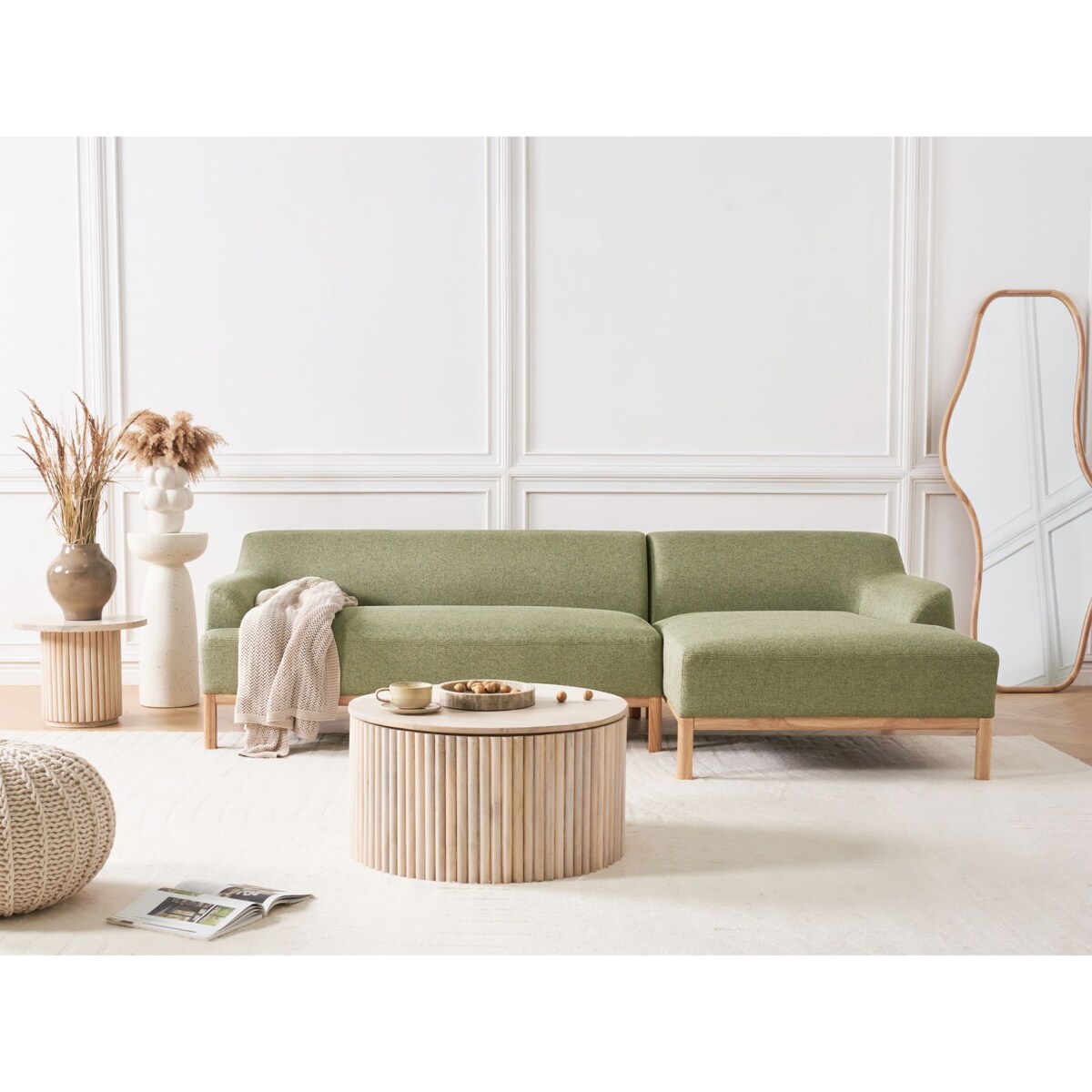 Sofa narożna lewostronna SOSJO Oliwkowy Tkanina Lewostronny