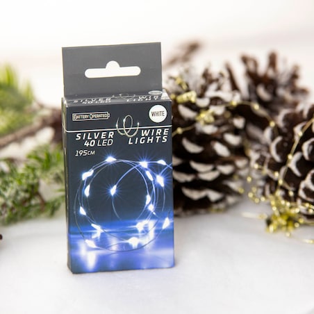 Lampki Druciki 40 Led Na Baterie Boże Narodzenie Zimna Biel 195 Cm