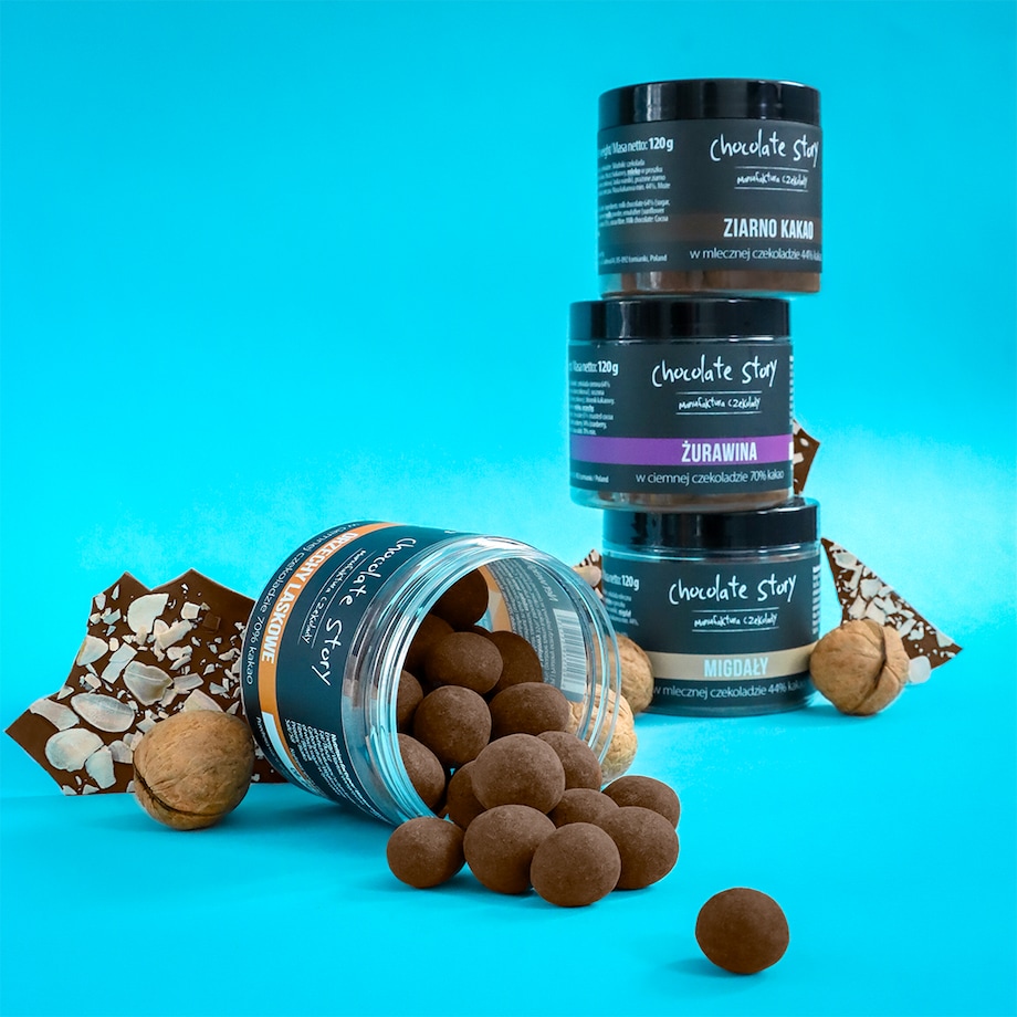 Orzechy laskowe w czekoladzie - zdrowa przekąska w czekoladzie deserowej 120g, 100% naturalnych składników, draże na bazie czekolady rzemieślniczej