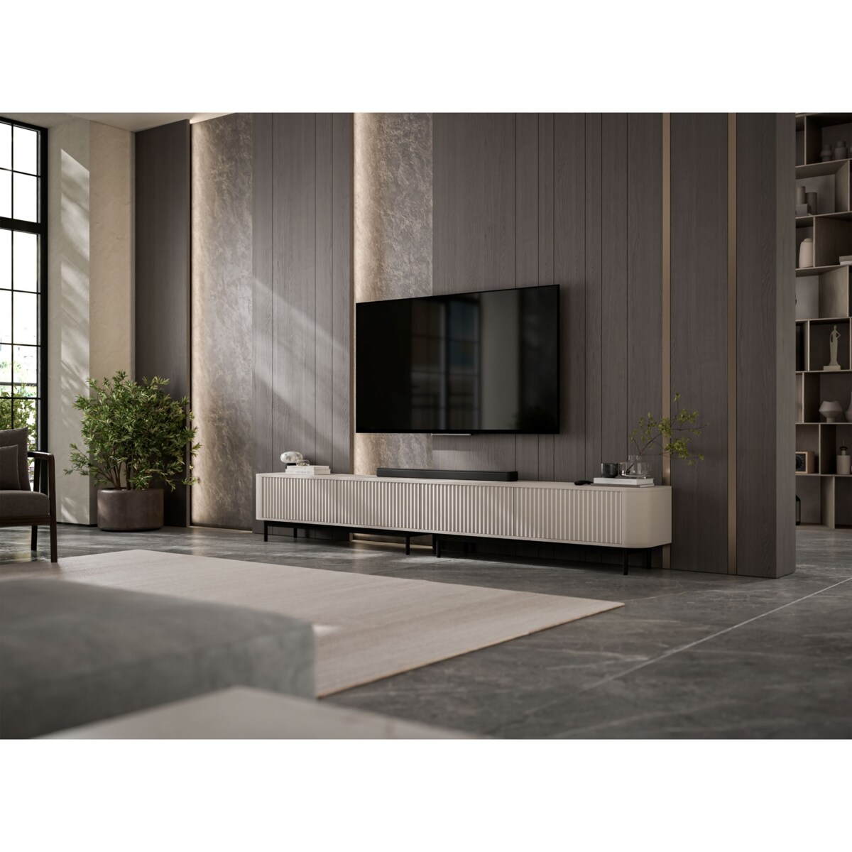 Szafka RTV Komoda RTV 280 cm Glamour Kaszmir Mat Czarny Stelaż