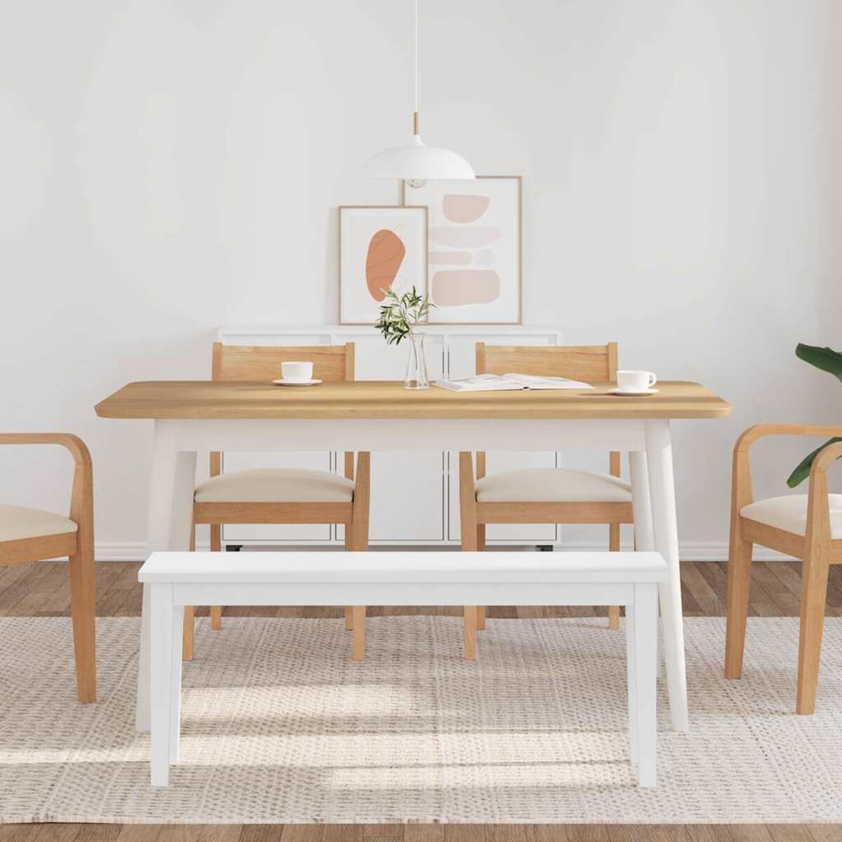 vidaXL Ławka 110 cm Biała lite drewno guma