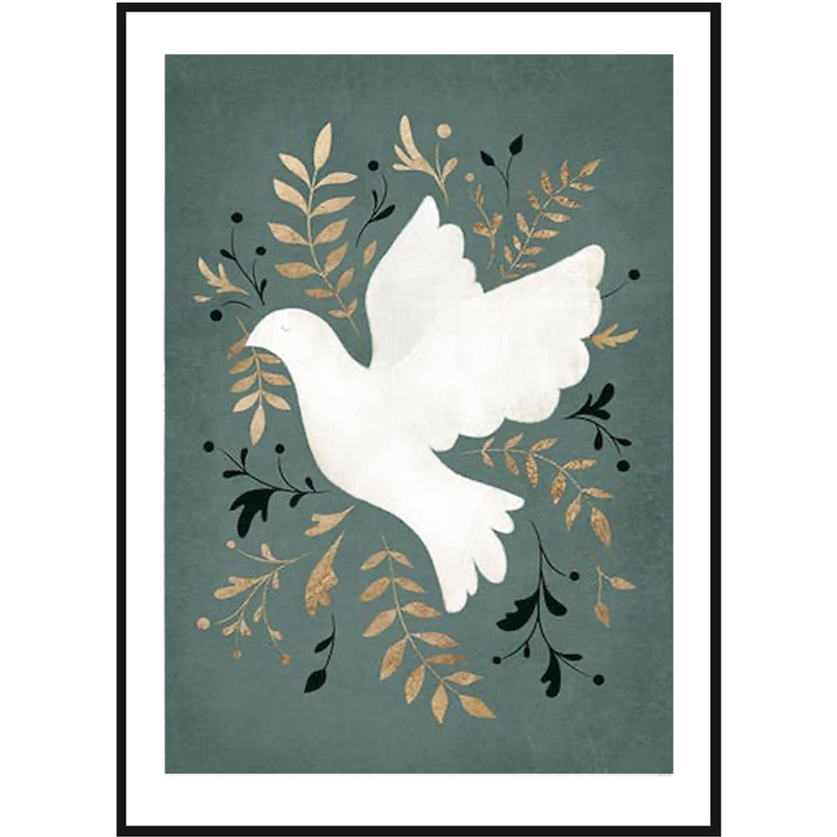 Poster Story, Plakat, Obraz - Gołąbek Pokoju na Zielonym Tle, wymiary 60 x 84 cm