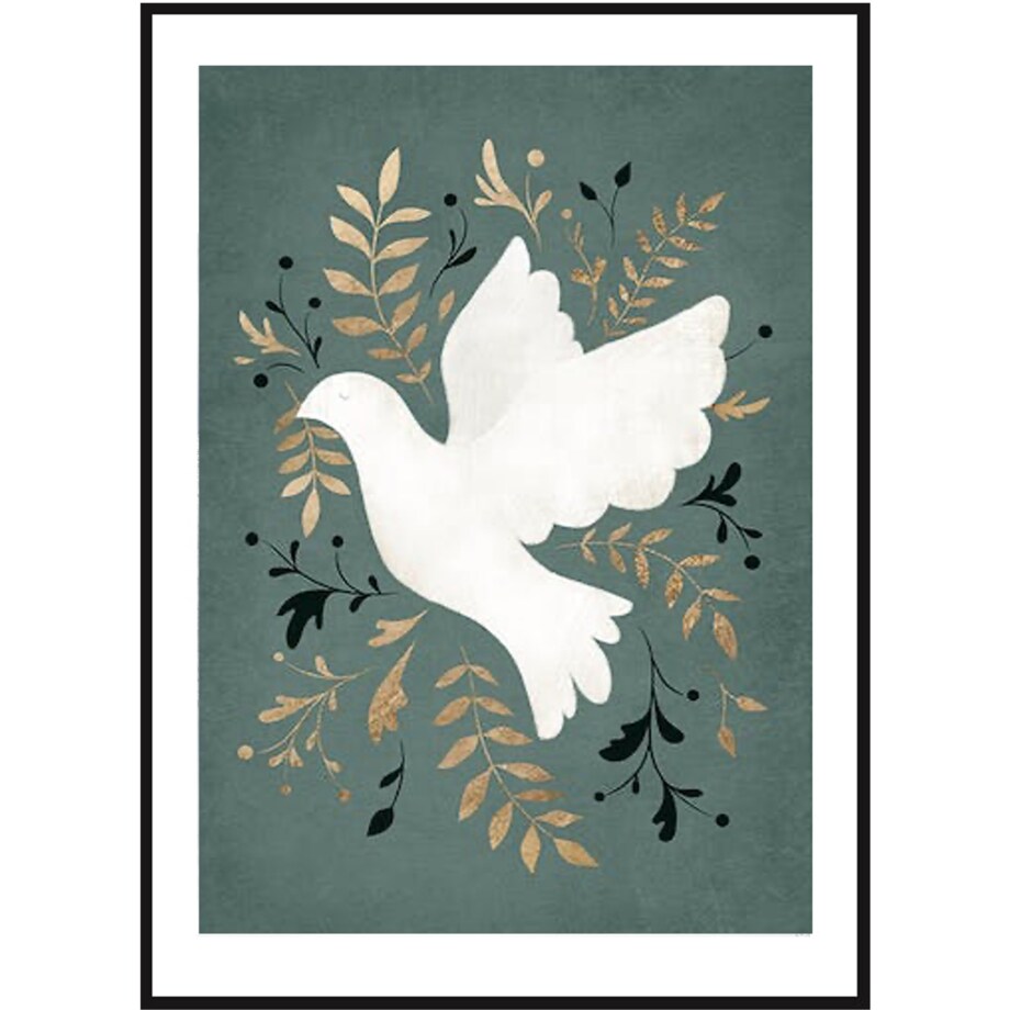 Poster Story, Plakat, Obraz - Gołąbek Pokoju na Zielonym Tle, wymiary 60 x 84 cm