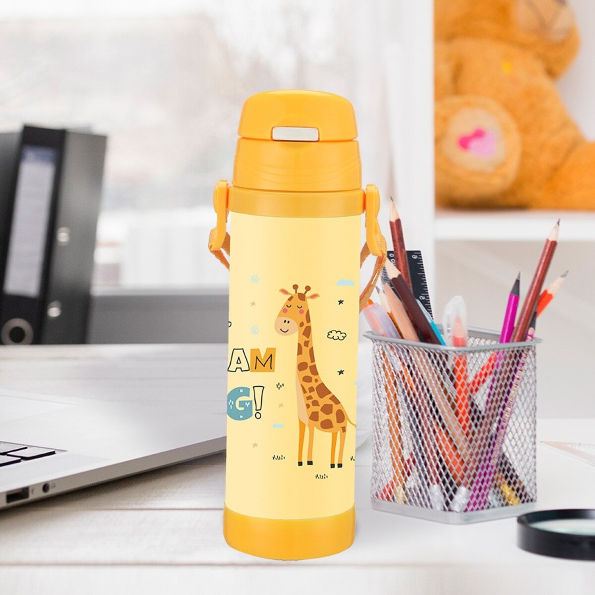 Kubek termiczny dla dzieci dziecka ze słomką 500ml żyrafa MAESTRO MR-1640-50-D