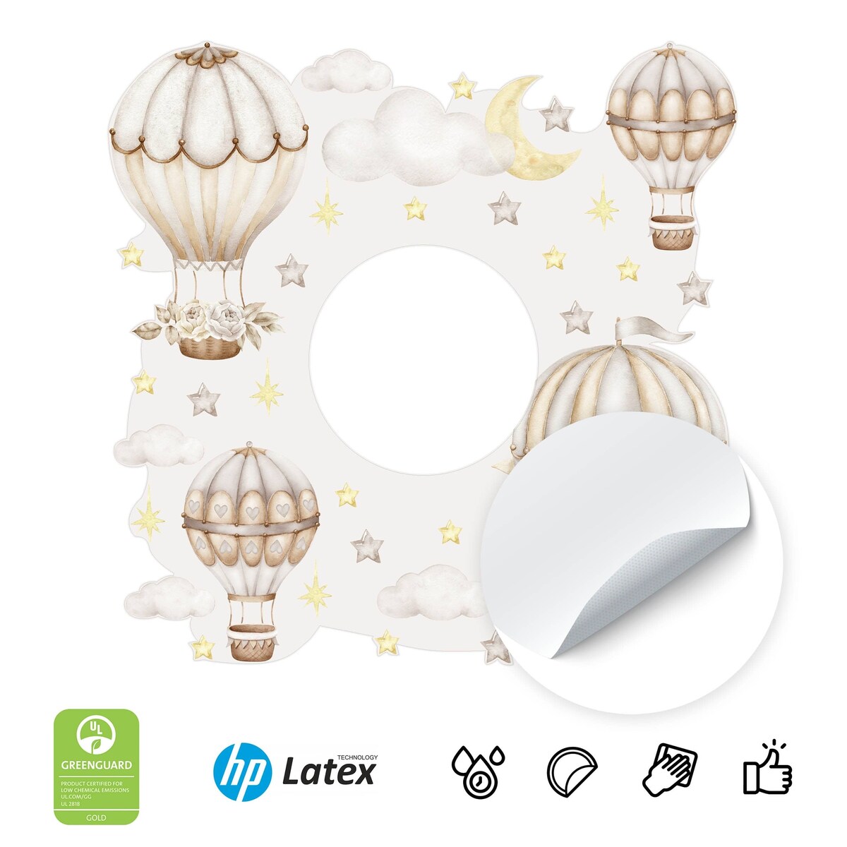 Naklejka Pod Włącznik Do Pokoju Dziecięcego Balony Chmurki Gwiazdy Boho 20x20cm